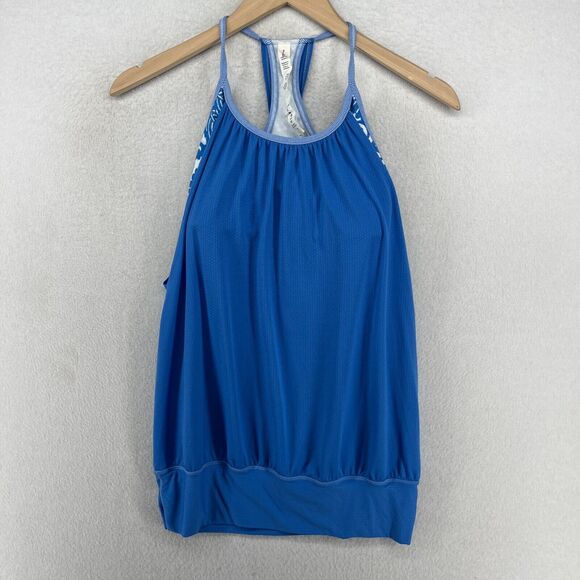 lululemon athletica Tops - LULULEMON Tank Top 6 M No Limits Racerback Circle Mesh Shelf Bra Yoga Gym Blue